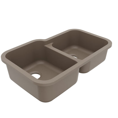 32-3/8" Seamless Undermount Double Offset Bowl Quartz Composite Kitchen Sink In Concrete