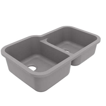 32-3/8" Seamless Undermount Double Offset Bowl Quartz Composite Kitchen Sink In Grey