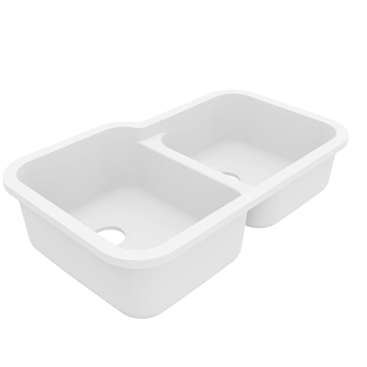 32-3/8" Seamless Undermount Double Offset Bowl Quartz Composite Kitchen Sink In White