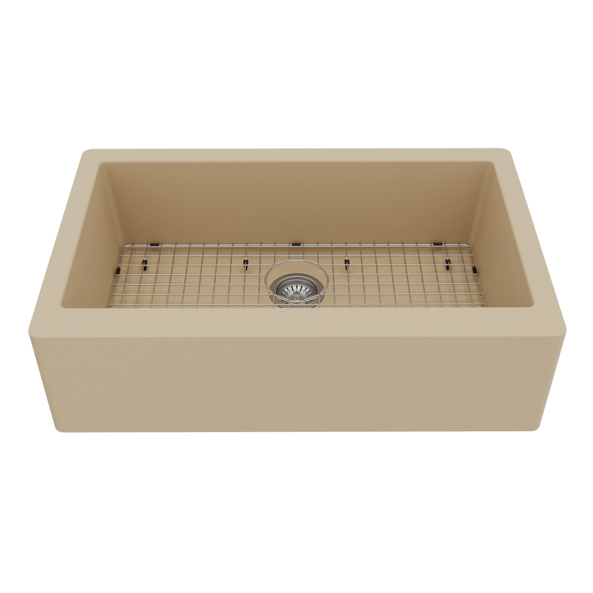 Farmhouse/Apron-Front Quartz Composite 34" Single Bowl Kitchen Sink Kit In Bisque