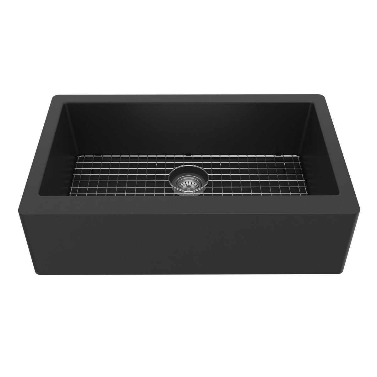 34" Farmhouse Large Single Bowl Quartz Composite Kitchen Sink Kit In Black