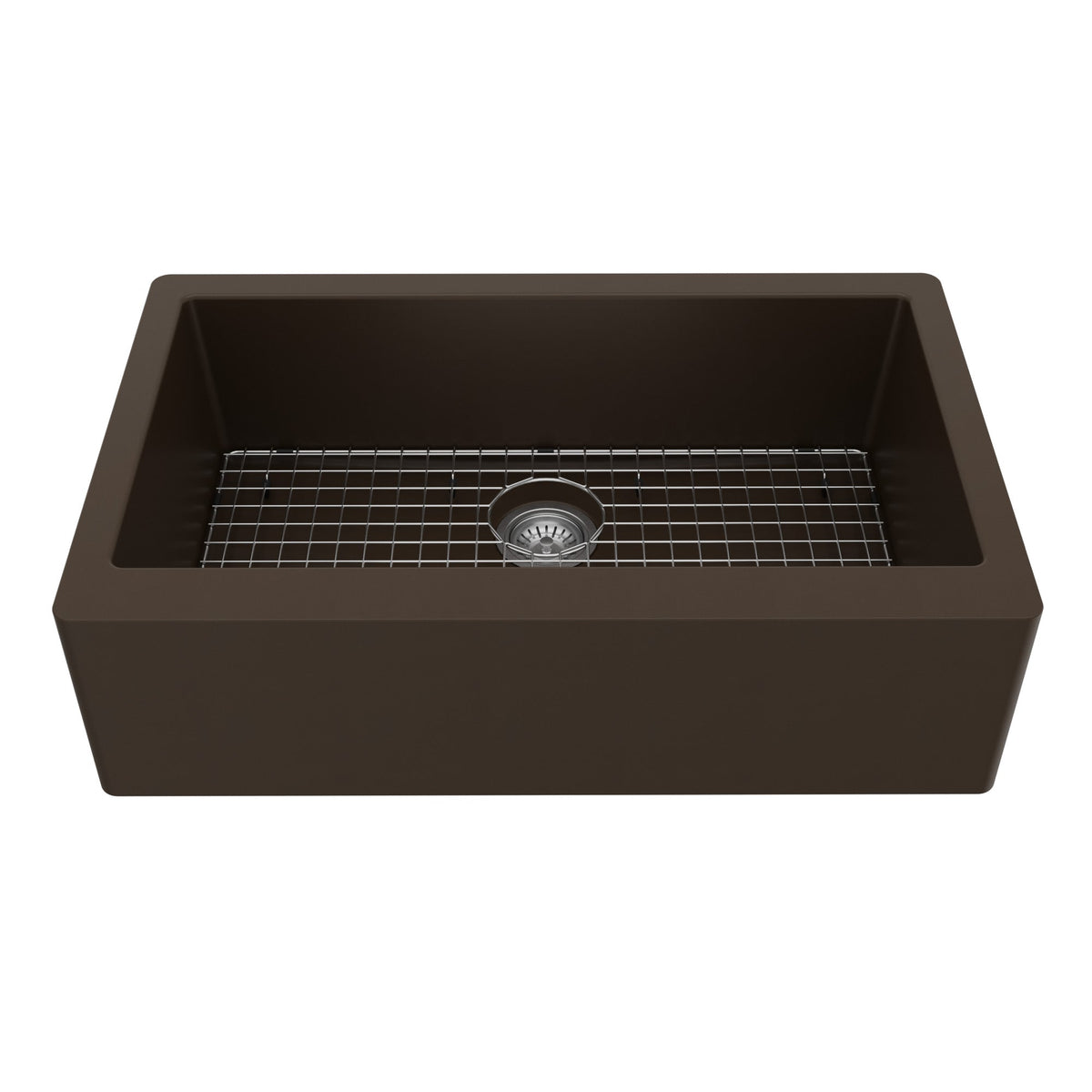 34" Farmhouse Large Single Bowl Quartz Composite Kitchen Sink Kit In Brown
