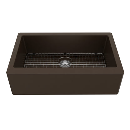 34" Farmhouse Large Single Bowl Quartz Composite Kitchen Sink Kit In Brown