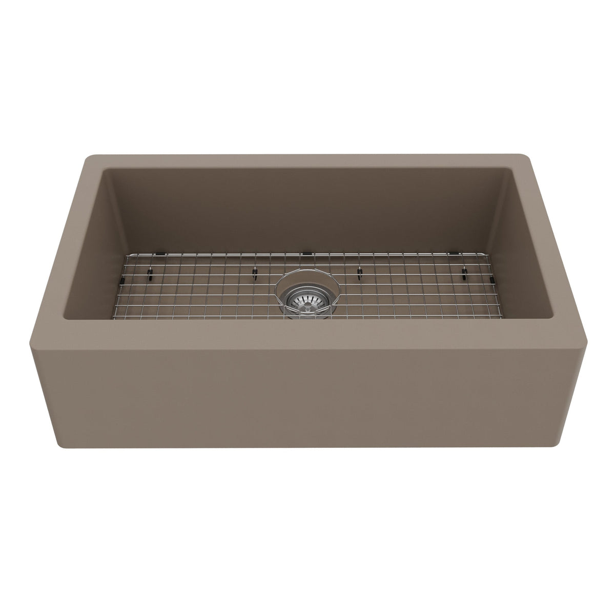 34" Farmhouse Large Single Bowl Quartz Composite Kitchen Sink Kit In Concrete