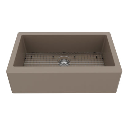 34" Farmhouse Large Single Bowl Quartz Composite Kitchen Sink Kit In Concrete