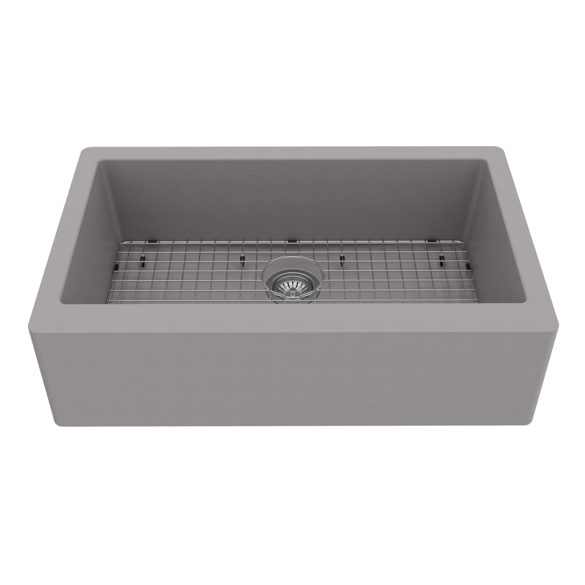 34" Farmhouse Large Single Bowl Quartz Composite Kitchen Sink Kit In Grey