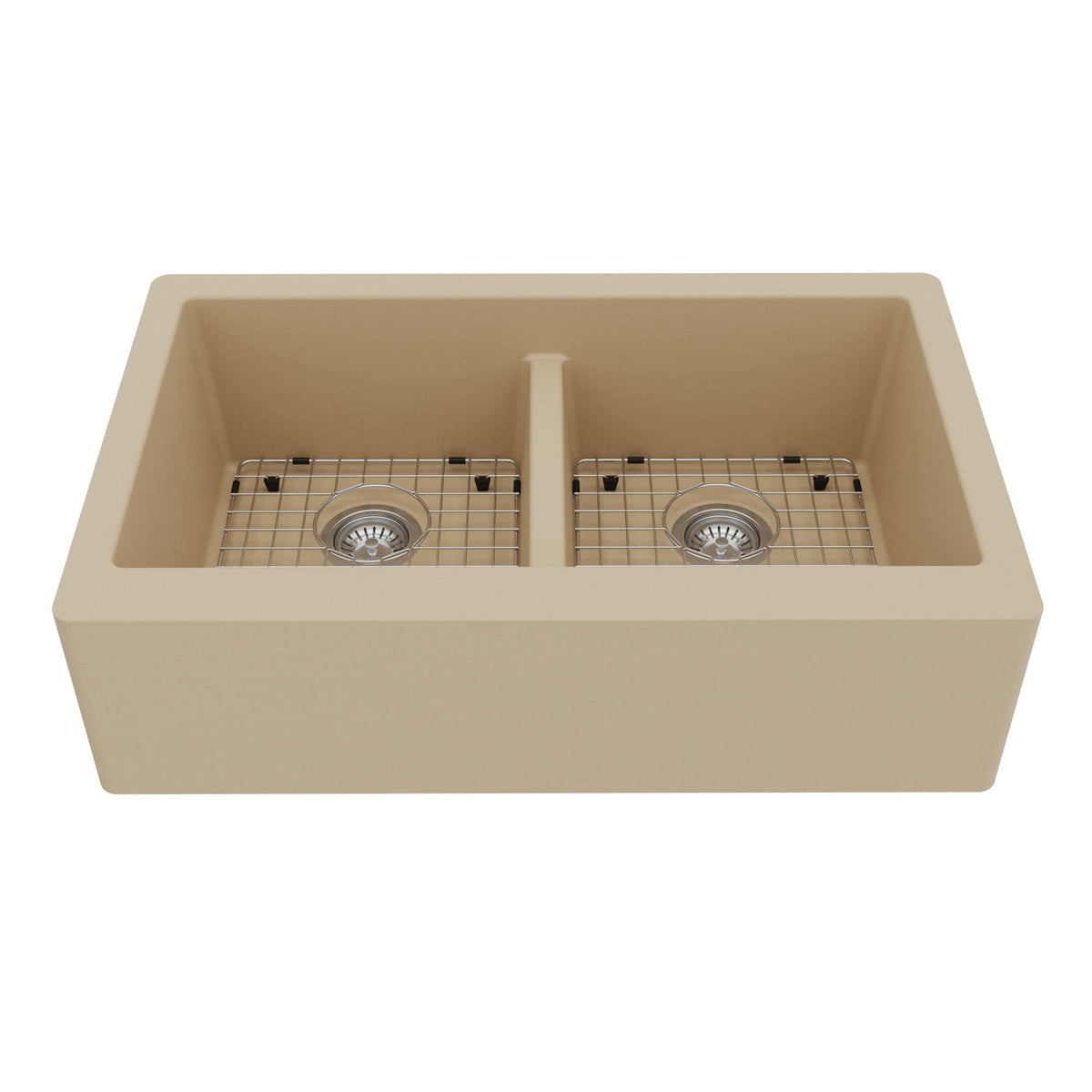 34" Farmhouse Double Equal Bowl Quartz Composite Kitchen Sink Kit In Bisque