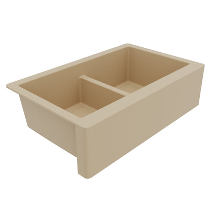 34" Farmhouse Double Equal Bowl Quartz Composite Kitchen Sink In Bisque