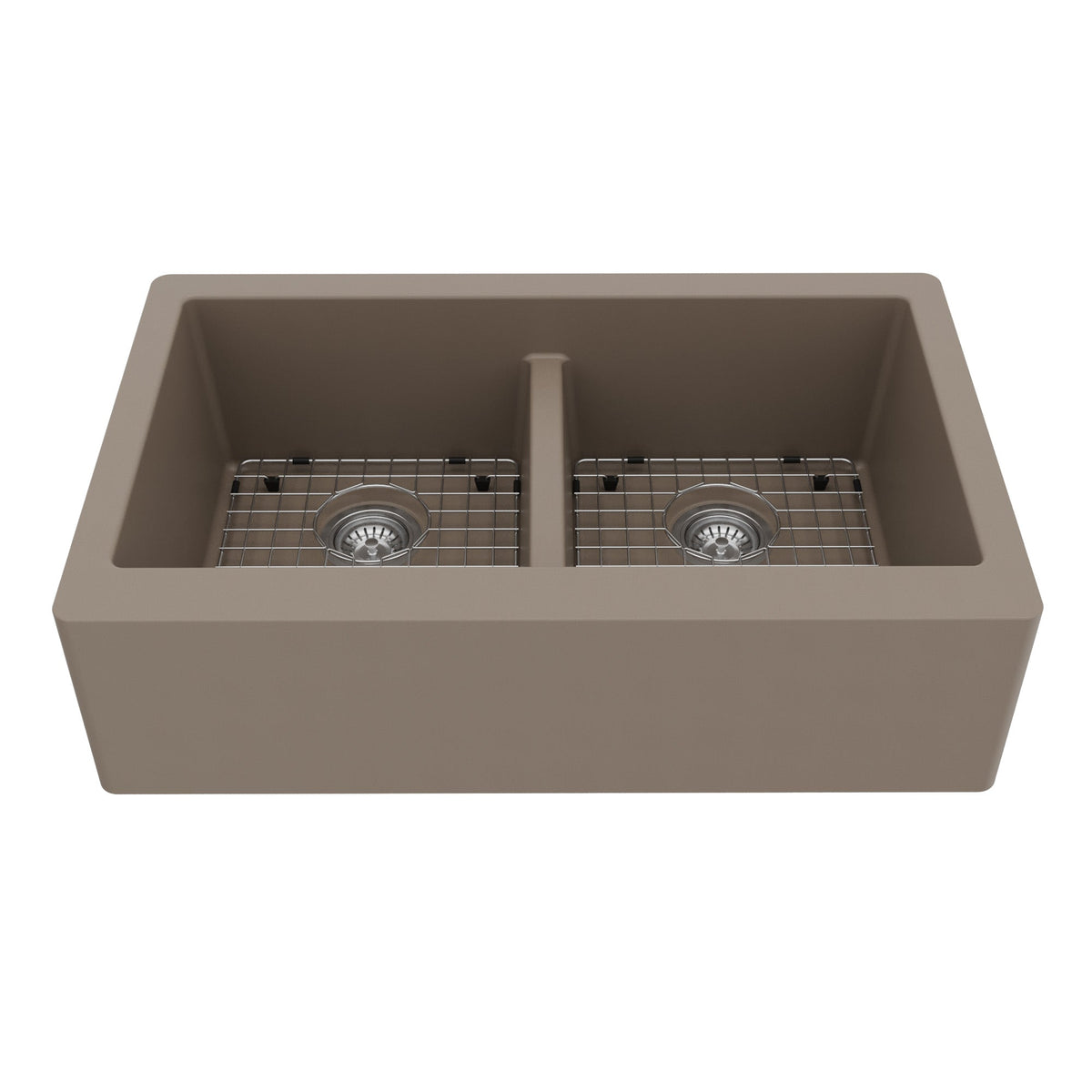 34" Farmhouse Double Equal Bowl Quartz Composite Kitchen Sink Kit In Concrete