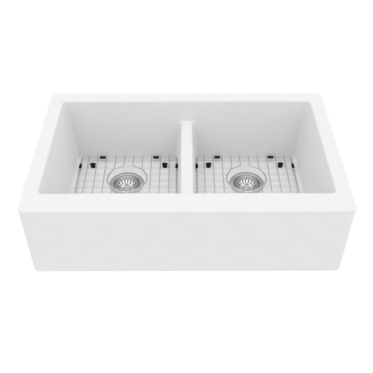 34" Farmhouse Double Equal Bowl Quartz Composite Kitchen Sink Kit In White
