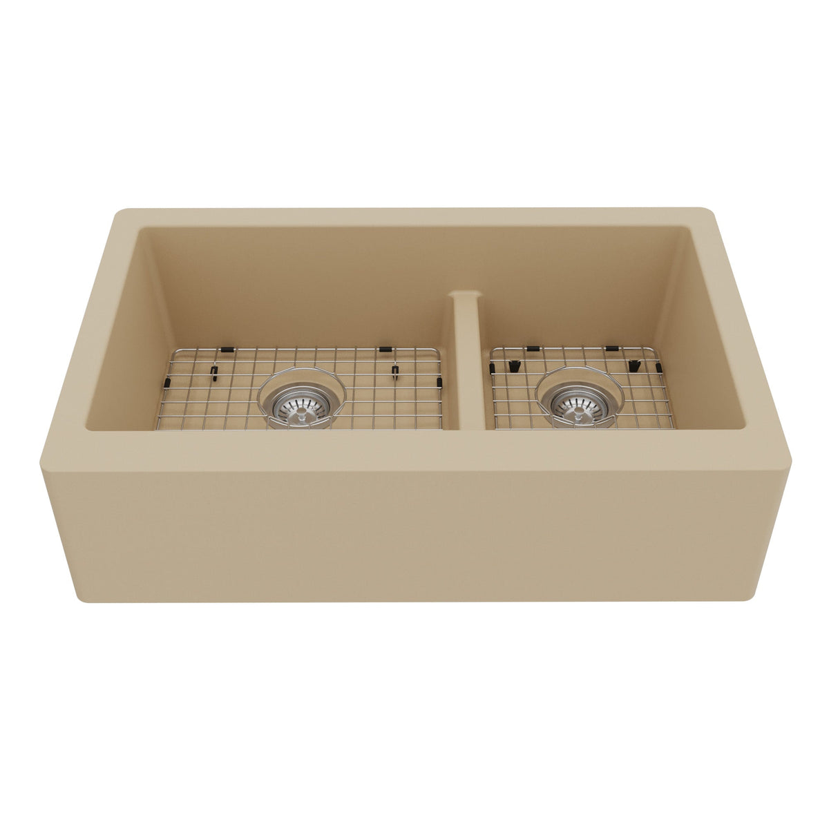 34" Farmhouse Double Offset Bowl Quartz Composite Kitchen Sink Kit In Bisque