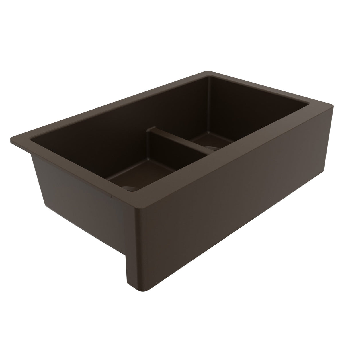 34" Farmhouse Double Offset Bowl Quartz Composite Kitchen Sink In Brown