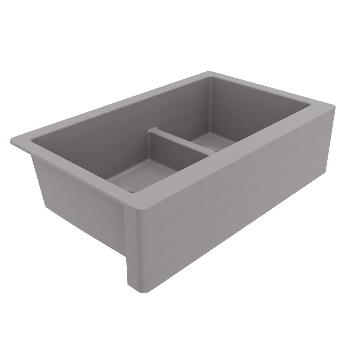 34" Farmhouse Double Offset Bowl Quartz Composite Kitchen Sink In Grey