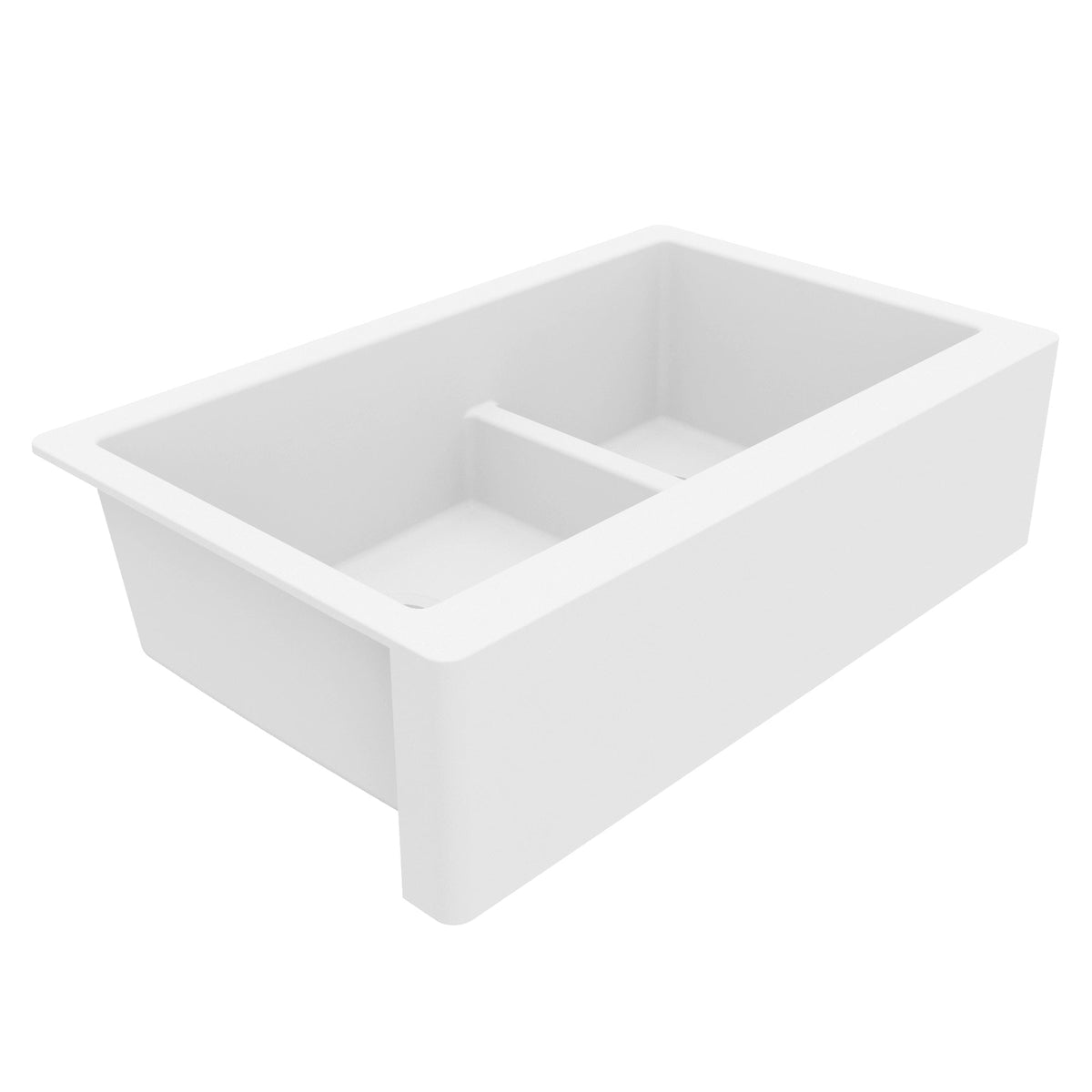 34" Farmhouse Double Offset Bowl Quartz Composite Kitchen Sink In White