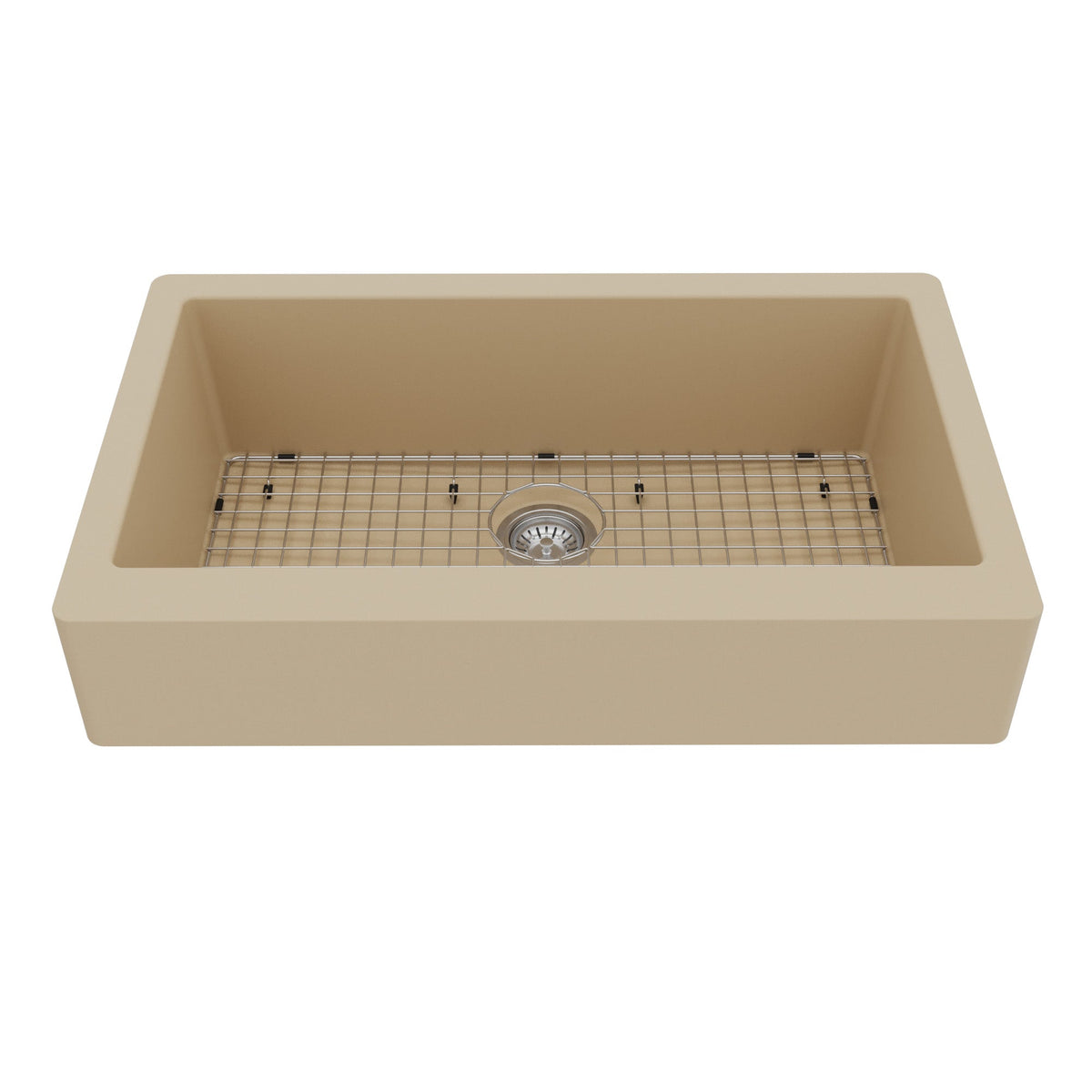 34"" Retrofit Farmhouse Large Single Bowl Quartz Composite Kitchen Sink Kit In Bisque