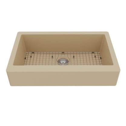 34"" Retrofit Farmhouse Large Single Bowl Quartz Composite Kitchen Sink Kit In Bisque