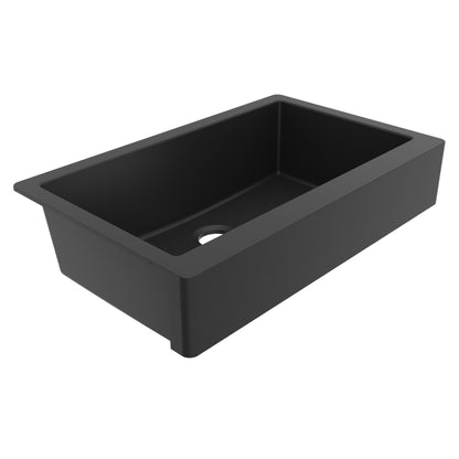 34" Retrofit Farmhouse Large Single Bowl Quartz Composite Kitchen Sink In Black