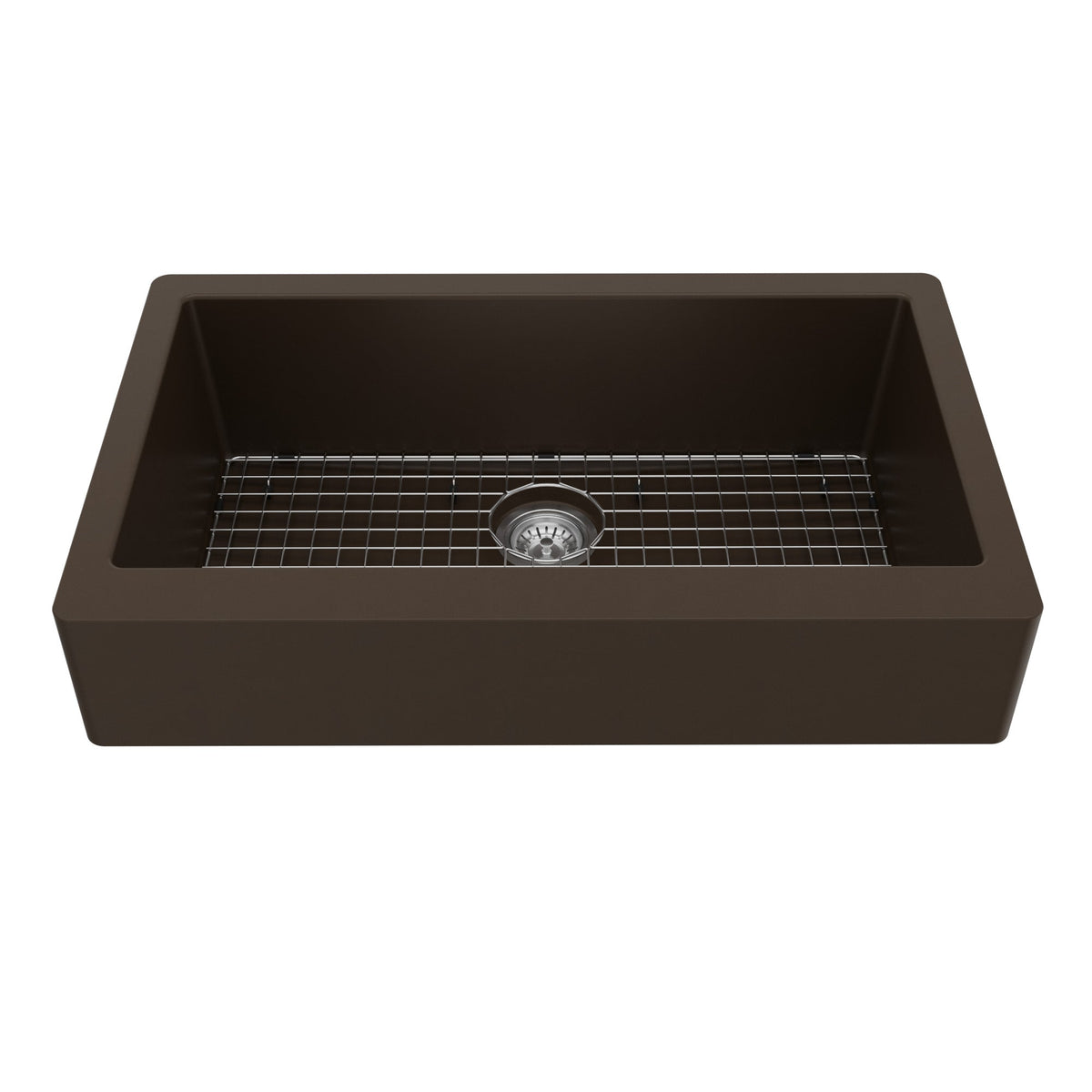 34" Retrofit Farmhouse Large Single Bowl Quartz Composite Kitchen Sink Kit In Brown
