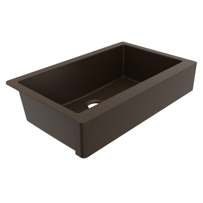 34" Retrofit Farmhouse Large Single Bowl Quartz Composite Kitchen Sink In Brown