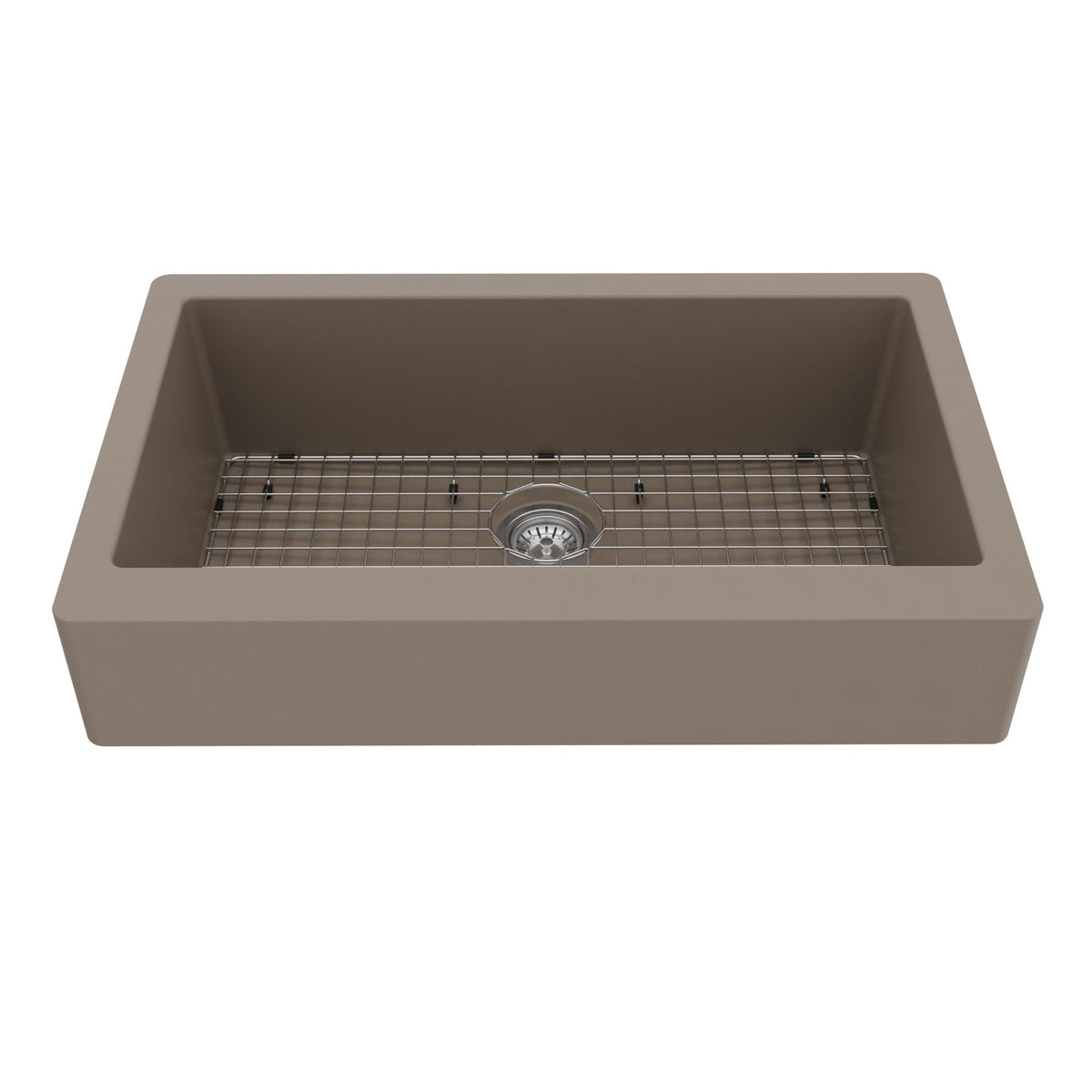34" Retrofit Farmhouse Large Single Bowl Quartz Composite Kitchen Sink Kit In Concrete