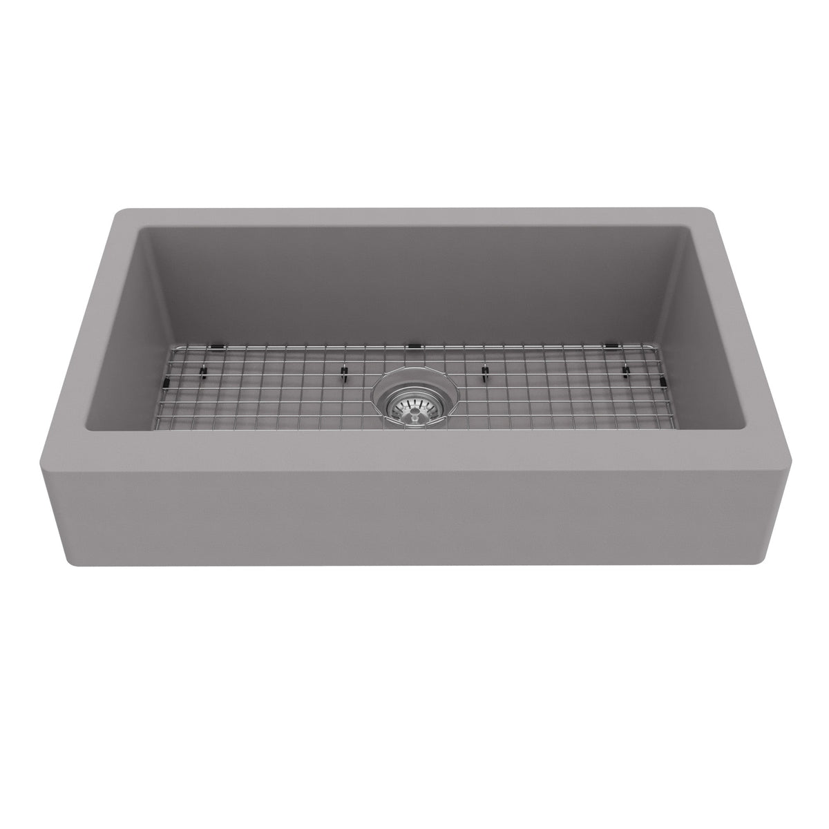 34" Retrofit Farmhouse Large Single Bowl Quartz Composite Kitchen Sink Kit In Grey