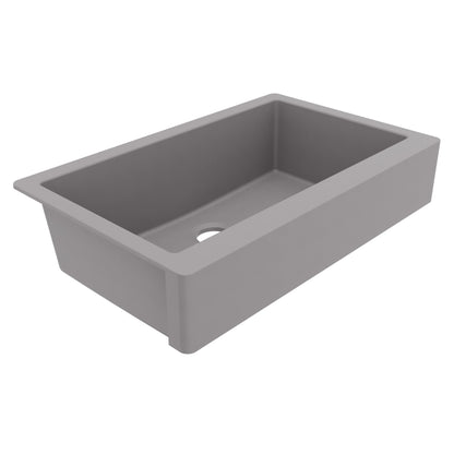 34" Retrofit Farmhouse Large Single Bowl Quartz Composite Kitchen Sink In Grey