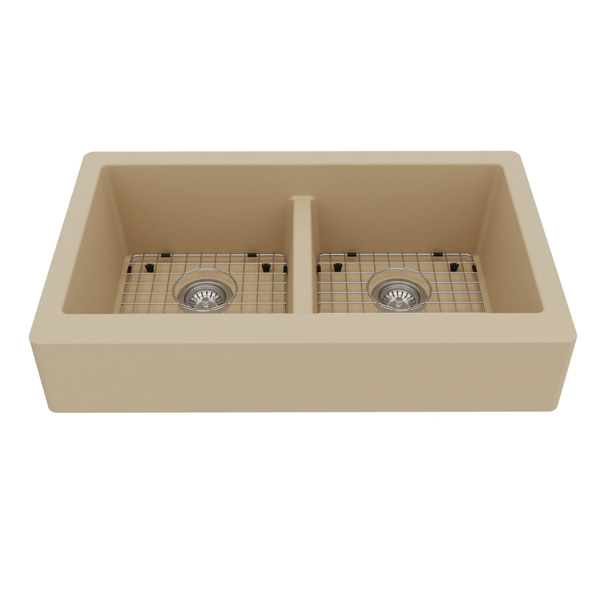 34" Retrofit Farmhouse Double Equal Bowl Quartz Composite Kitchen Sink Kit In Bisque
