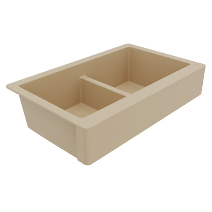 34" Retrofit Farmhouse Double Equal Bowl Quartz Composite Kitchen Sink In Bisque