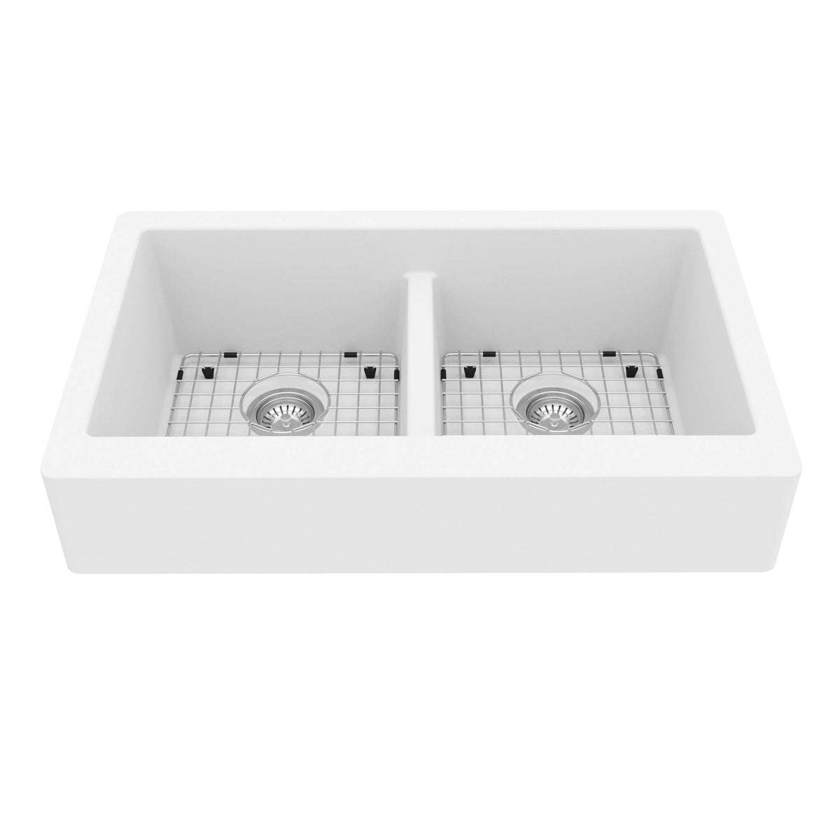 34" Retrofit Farmhouse Double Equal Bowl Quartz Composite Kitchen Sink Kit In White