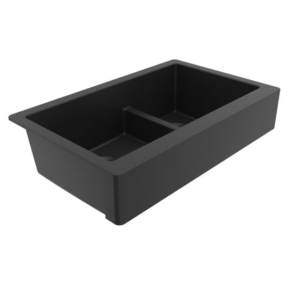 34" Retrofit Farmhouse Double Offset Bowl Quartz Composite Kitchen Sink In Black