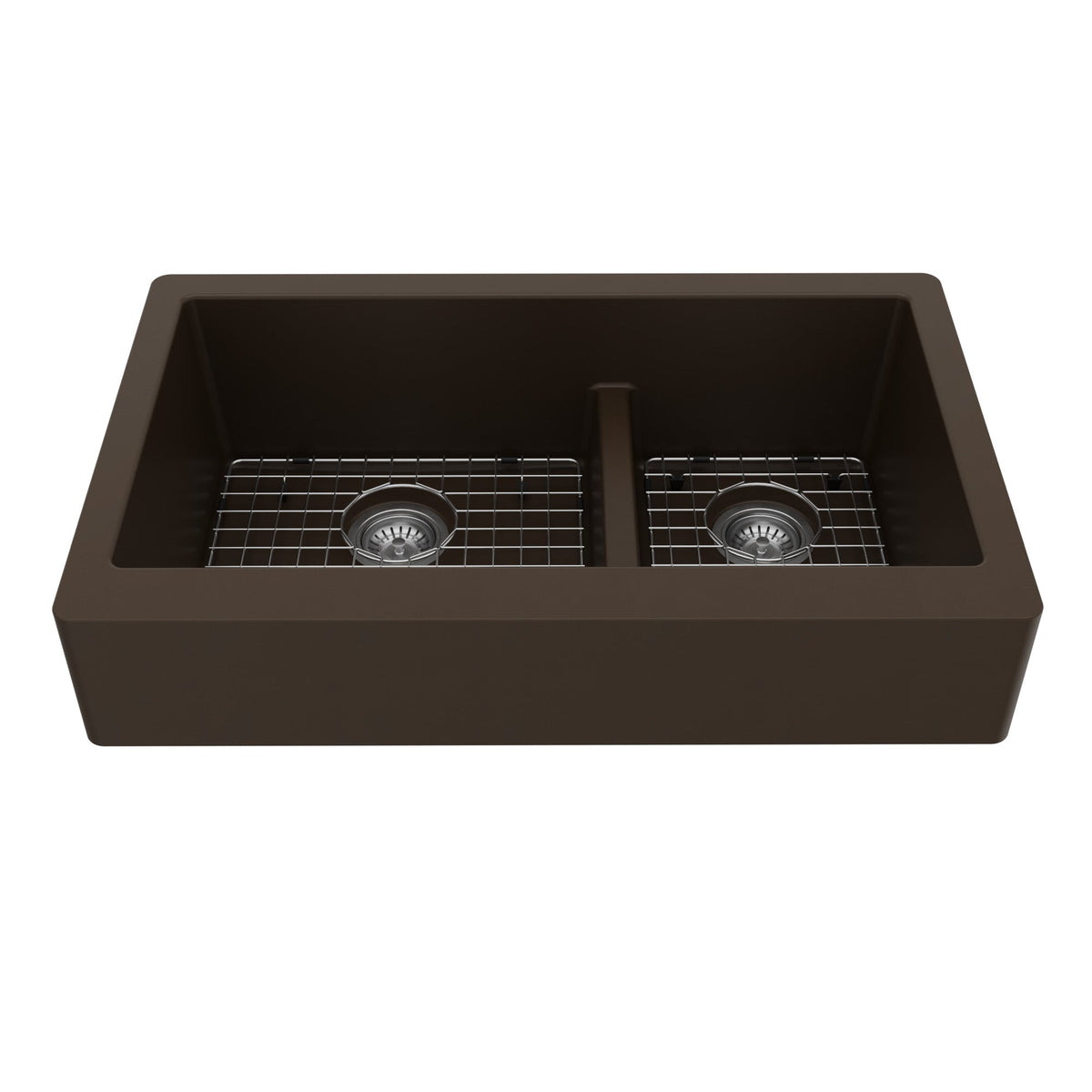 34" Retrofit Farmhouse Double Offset Bowl Quartz Composite Kitchen Sink Kit In Brown