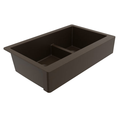 34" Retrofit Farmhouse Double Offset Bowl Quartz Composite Kitchen Sink In Brown