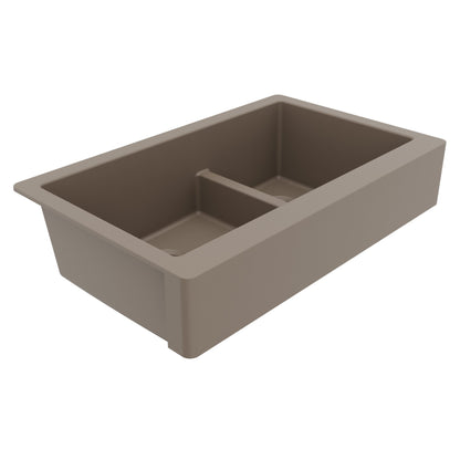 34" Retrofit Farmhouse Double Offset Bowl Quartz Composite Kitchen Sink In Concrete