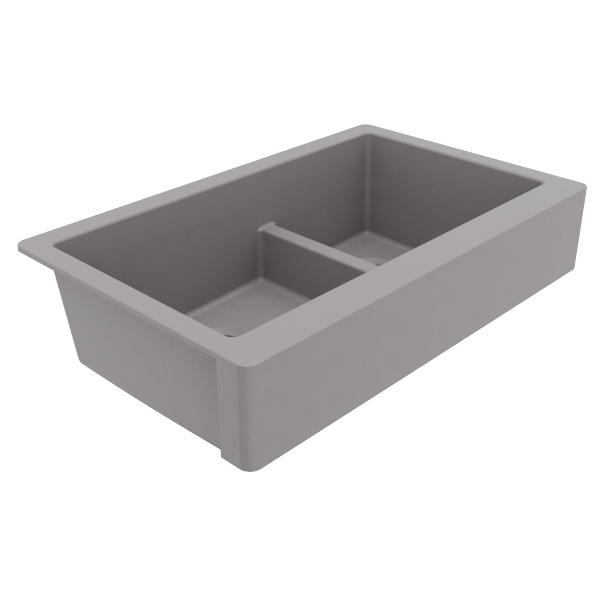 34" Retrofit Farmhouse Double Offset Bowl Quartz Composite Kitchen Sink In Grey