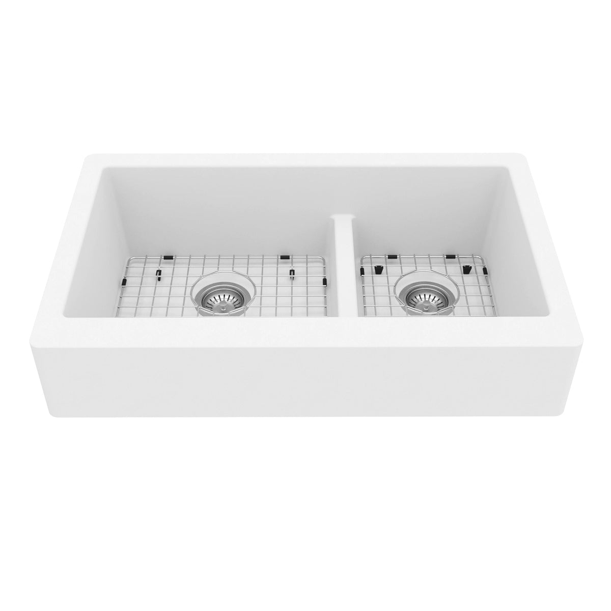 34" Retrofit Farmhouse Double Offset Bowl Quartz Composite Kitchen Sink Kit In White
