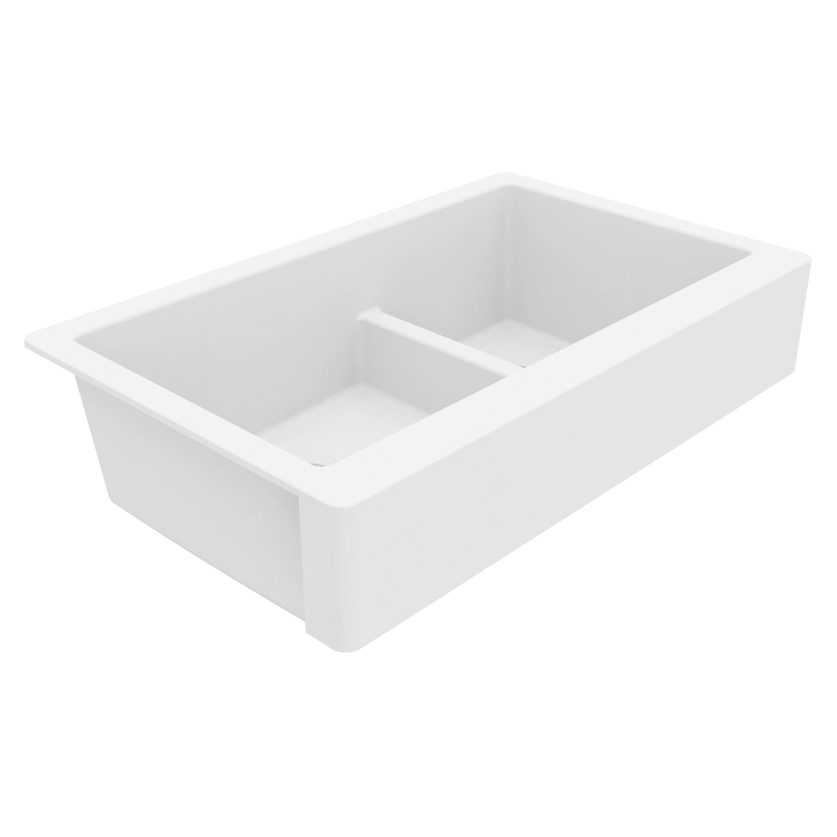 34" Retrofit Farmhouse Double Offset Bowl Quartz Composite Kitchen Sink In White