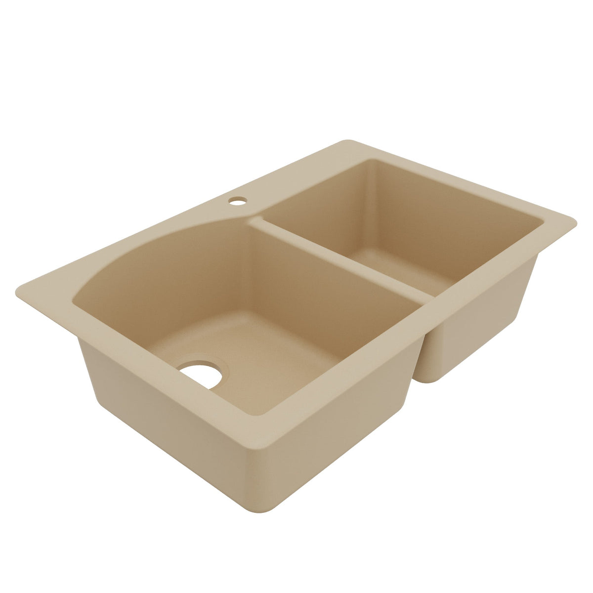 33" Top Mount Double Offset Bowl Quartz Composite Kitchen Sink In Bisque