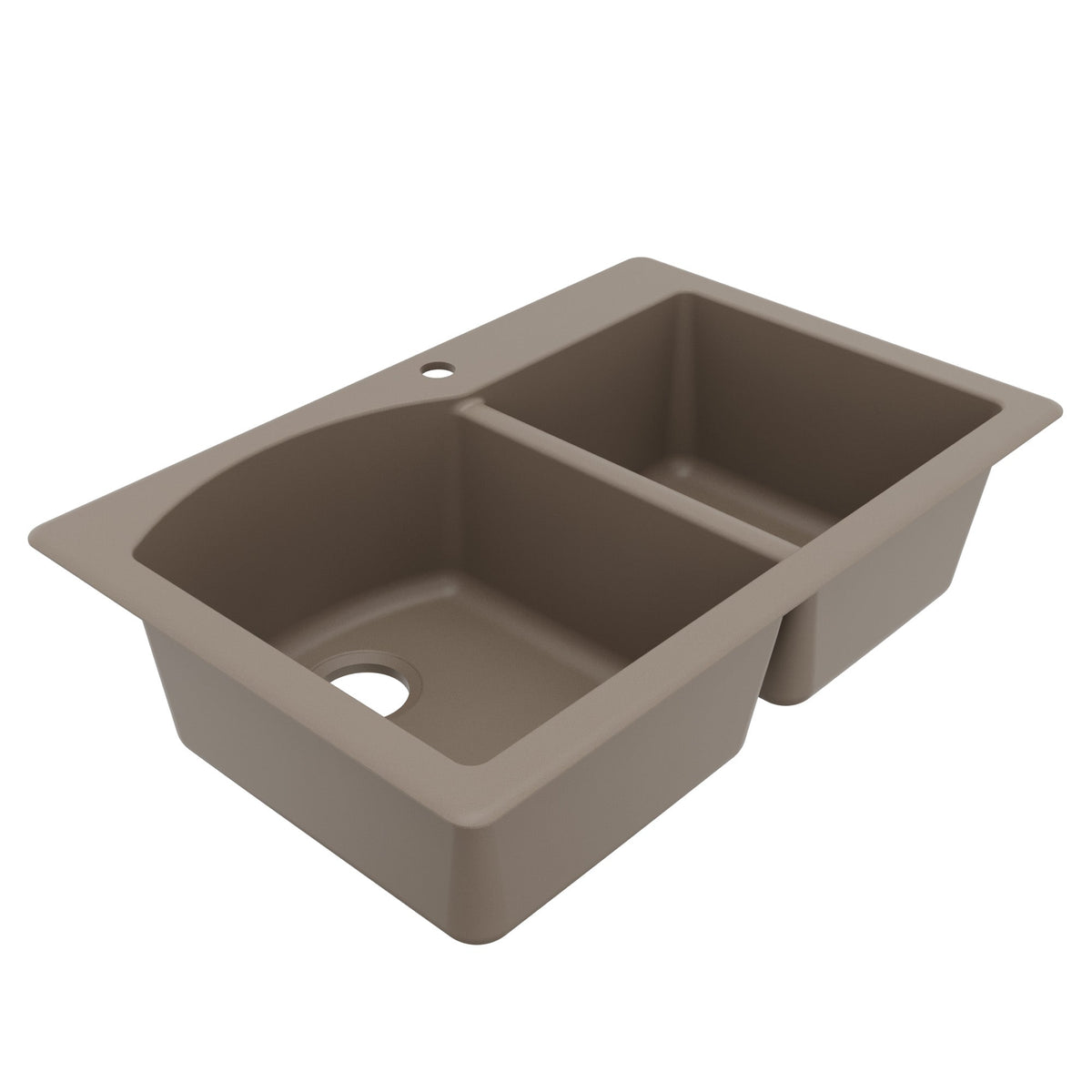 33" Top Mount Double Offset Bowl Quartz Composite Kitchen Sink In Concrete
