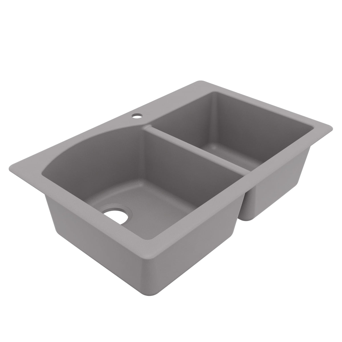 33" Top Mount Double Offset Bowl Quartz Composite Kitchen Sink In Grey