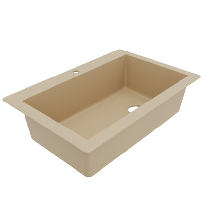 33" Top Mount Large Single Bowl Quartz Composite Kitchen Sink In Bisque