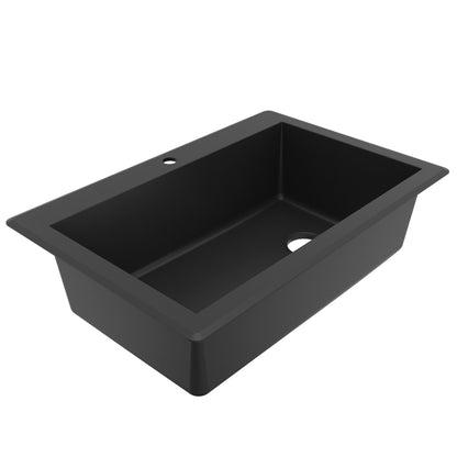 33" Top Mount Large Single Bowl Quartz Composite Kitchen Sink In Black