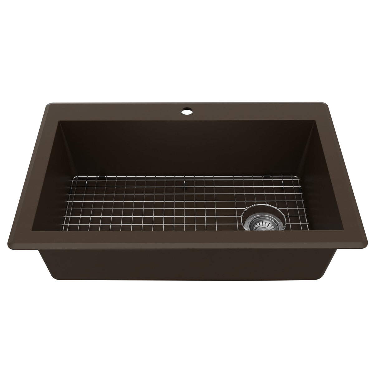 33" Top Mount Large Single Bowl Quartz Composite Kitchen Sink Kit In Brown