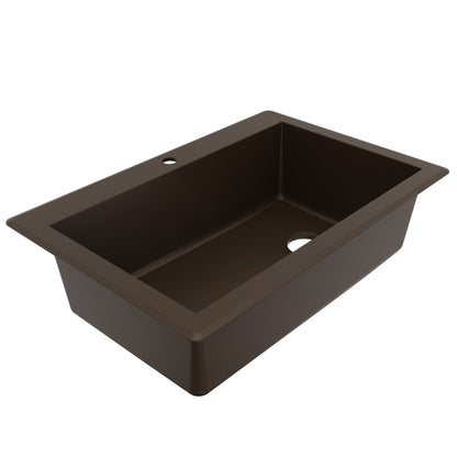 33" Top Mount Large Single Bowl Quartz Composite Kitchen Sink In Brown