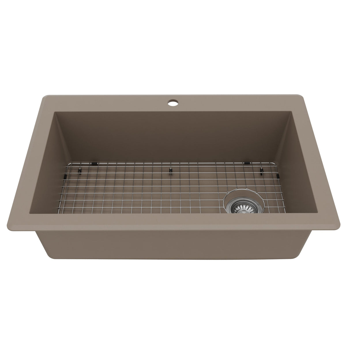 33" Top Mount Large Single Bowl Quartz Composite Kitchen Sink Kit In Concrete