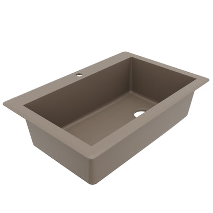 33" Top Mount Large Single Bowl Quartz Composite Kitchen Sink In Concrete