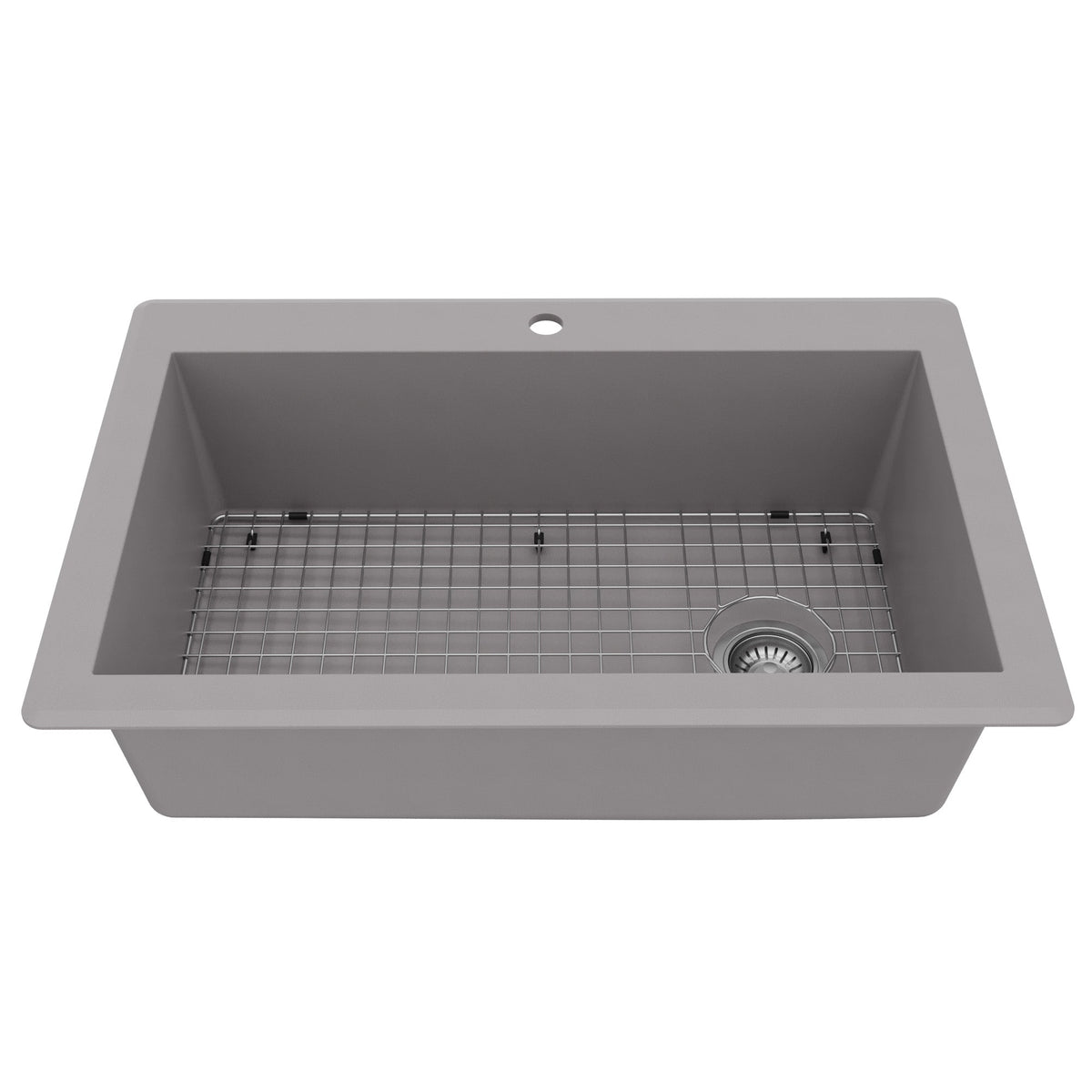 33" Top Mount Large Single Bowl Quartz Composite Kitchen Sink Kit In Grey