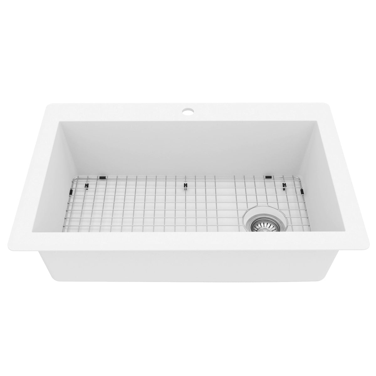 33" Top Mount Large Single Bowl Quartz Composite Kitchen Sink Kit In White