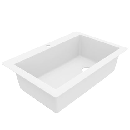 33" Top Mount Large Single Bowl Quartz Composite Kitchen Sink In White