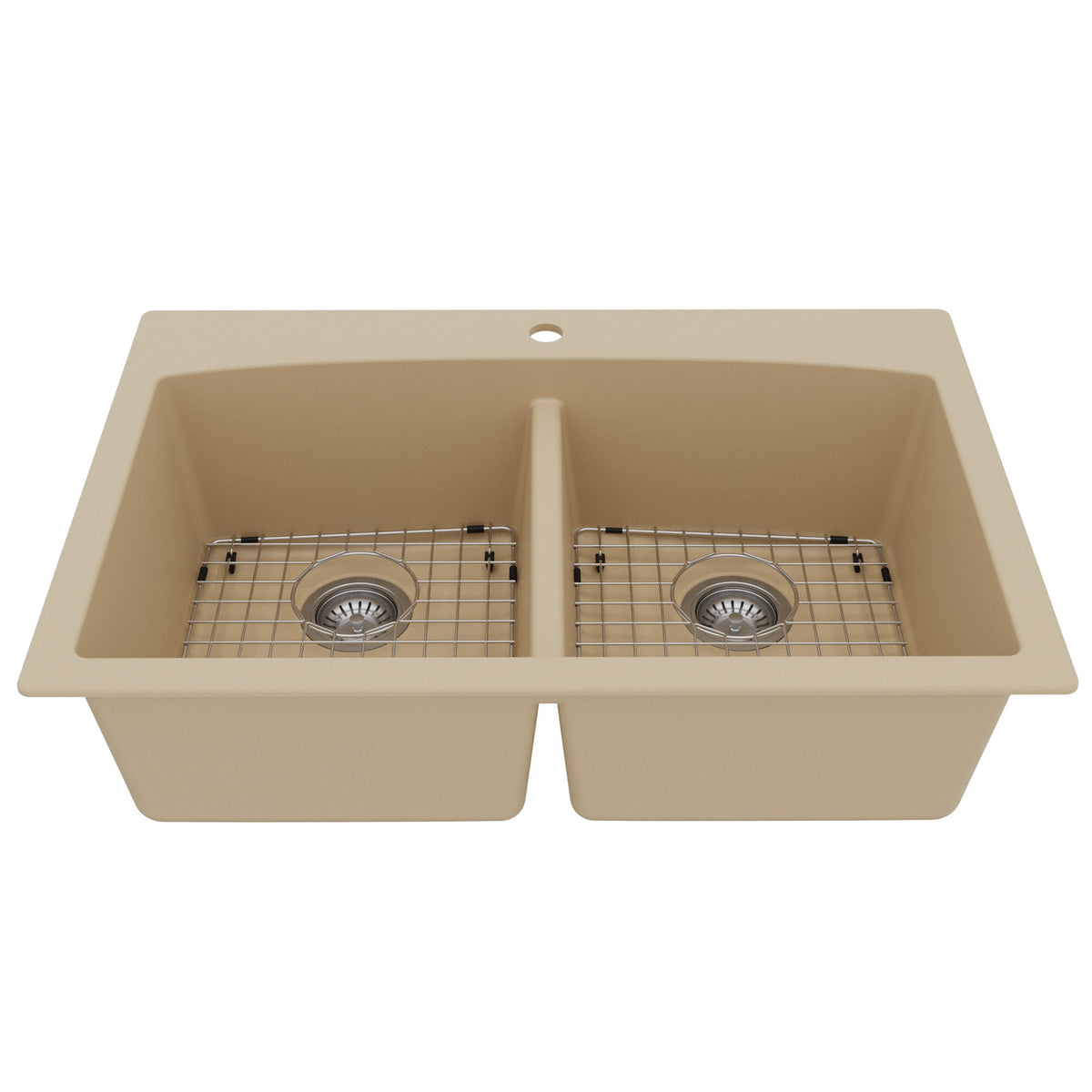 33" Top Mount Double Equal Bowl Quartz Composite Kitchen Sink Kit In Bisque