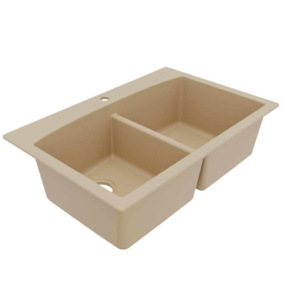 33" Top Mount Double Equal Bowl Quartz Composite Kitchen Sink In Bisque